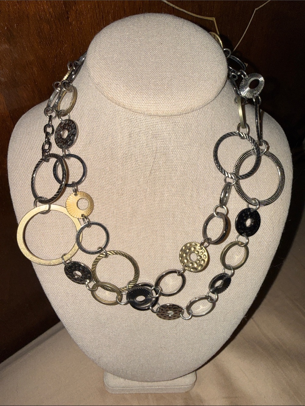 Lia Sophia Two-Tone Linked Circle Necklace in Gold and Black